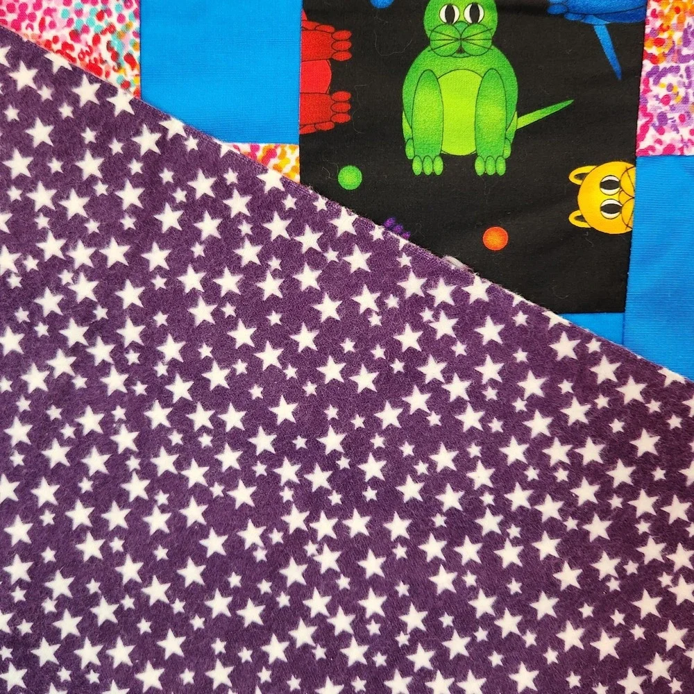 Unfinished Quilt Top Cats Kitties Colorful Lap or‎ Baby 39x39 Includes Backing